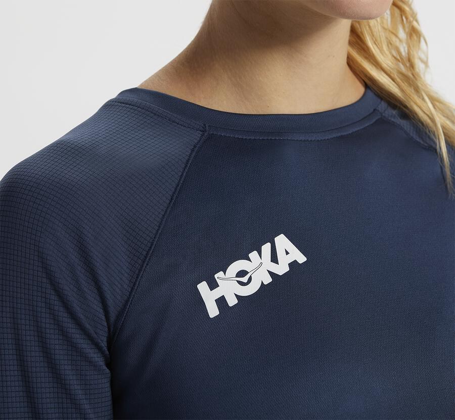 Hoka One One Top Dames - Performance 3/4 Mouw - Donkerblauw - WN9482310